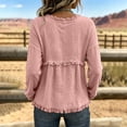 thumbnail image 4 of Gauze Shirts for Women V Neck Long Sleeve Fringe Tops for Women Casual Loose Flowy Womens Blouses Shirts for Women L Pink, 4 of 8