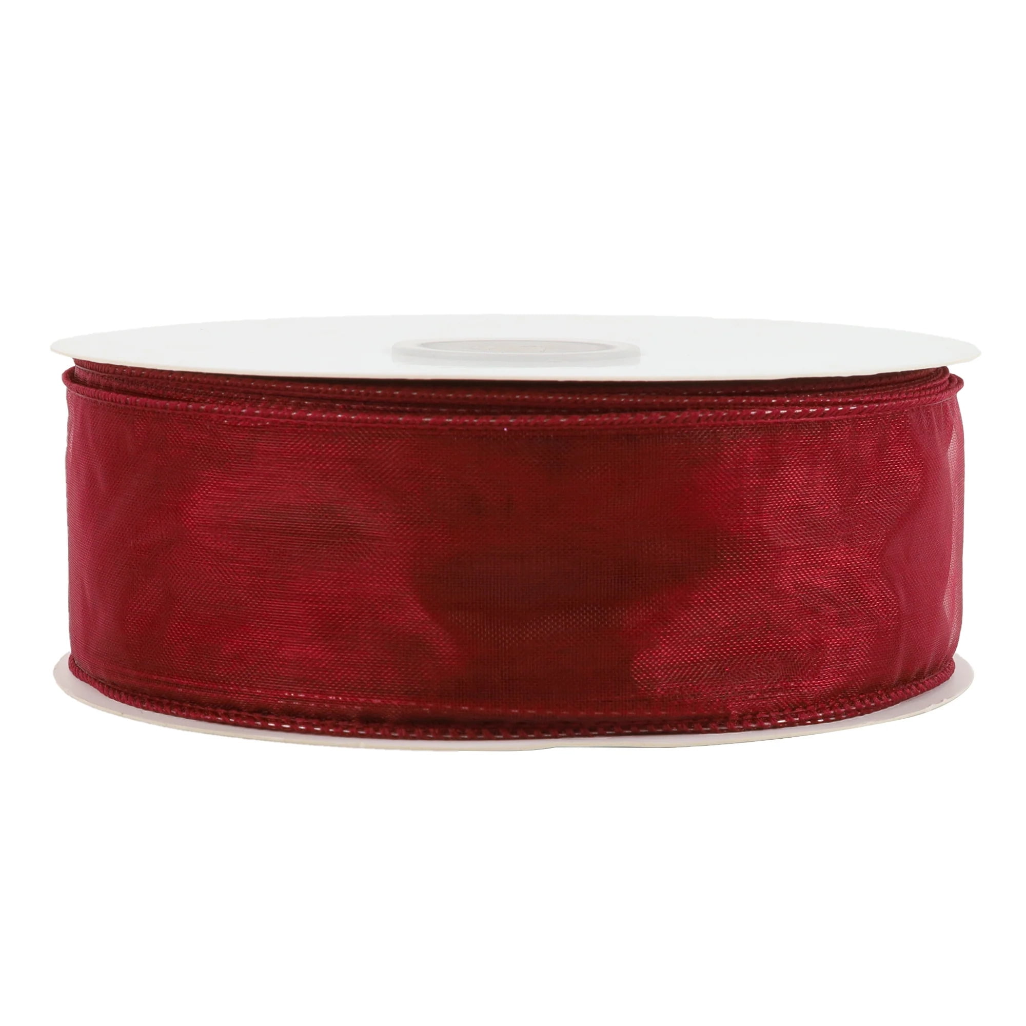 LaRibbons 1 1/2" Wired Sheer Ribbon | Burgundy | 50 Yard Roll