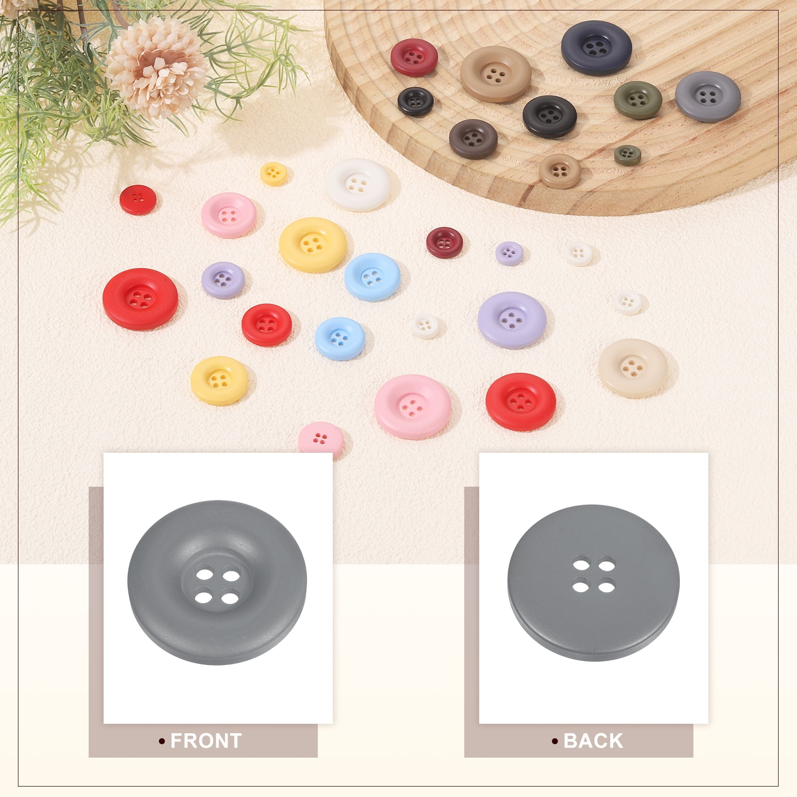 Uxcell 50pcs Sewing Button 30mm 4 Holes Resin Round Crafting Buttons, Gray