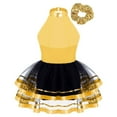 thumbnail image 2 of Alvivi Kids Girls Ballet Dance Dress Shiny Sequins Sleeveless Tutu Skirt Leotard with Hair Tie Gold 10, 2 of 6