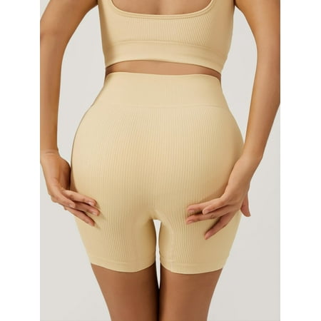

2pcs Ribbed Workout Sets Solid Color Stretchy Sports Bra & High Waist Fitness Yoga Biker Shorts Women‘s Activewear