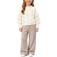 thumbnail image 2 of BLVB Toddler Baby Girls 2 Pieces Outfits Lounge Set Knit Ruffle Long Sleeve Sweaters Long Pants Kids Cozy Sweater Sets 1-8 Years(White,1-2 Years), 2 of 5