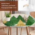 thumbnail image 4 of Green Christmas Tree Round Tablecloth, Fitted Table Cover with Elastic for 45"-54" Round Tables, Golden Xmas Tree Winter Snowflake Rustic Table Cloth Outdoor Dinning Party Waterproof Tablecloths, 4 of 7