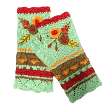 

YUEHAO accessories Women Warm Hand Hook Small Flower Handmade Woolen Gloves Gloves Mittens Red