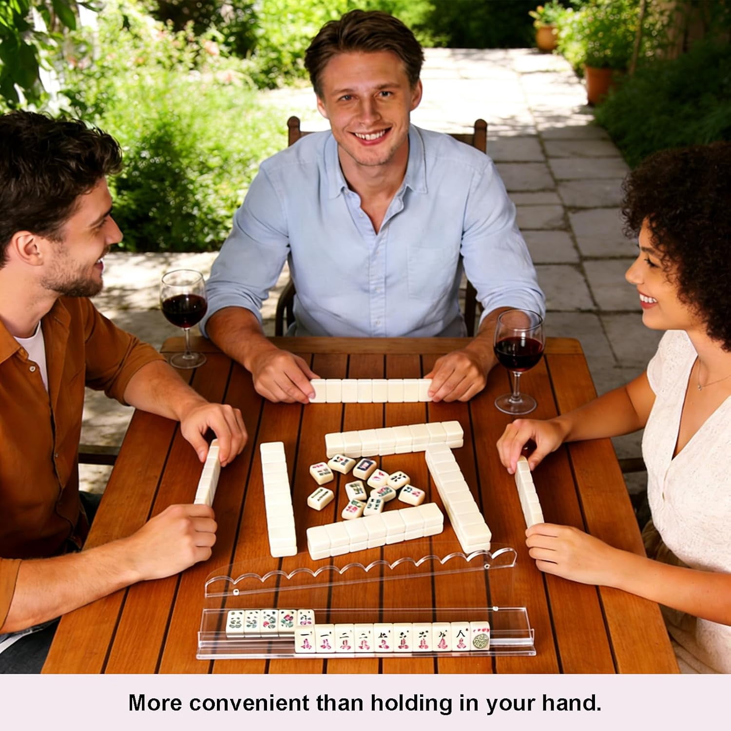 Magnetic Scalloped Mahjong Racks with Pushers, Clear Acrylic Tile Organizers, Fits Standard and Large Tiles