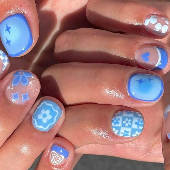 KUFptva Square Press On Nails Flower Fake Nails Glues On Nails Artificial Acrylic Nails 12 Size 24pcs Stick On Nails for Womens