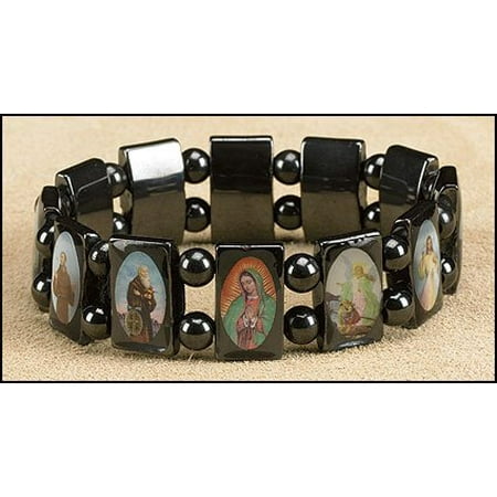 - Mens Womens Catholic Gift 1/2 Inch H Hematite Bead All Patron Saints Icon Image Stretch Bracelet