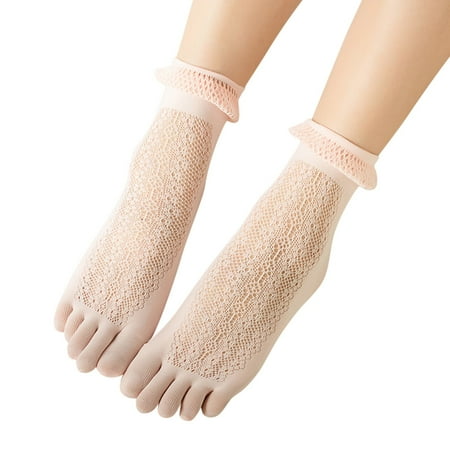 

Cptfadh Women Solid Lace Mesh Socks Hollow Ruffle Non Slip Socks Toe Socks