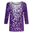 thumbnail image 4 of Zwiiyzr Women's T-Shirt 3/4 Short Sleeve Loose Elastic Printing Blouse N-Purple (XL), 4 of 6