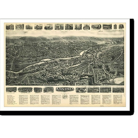Historic Print, CT Ansonia 1921 MAP, 16" x 20"