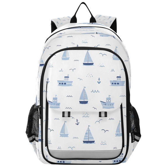 School Backpack for Teens 17L Lightweight Bookbag with Reflective Strips Nautical Pattern