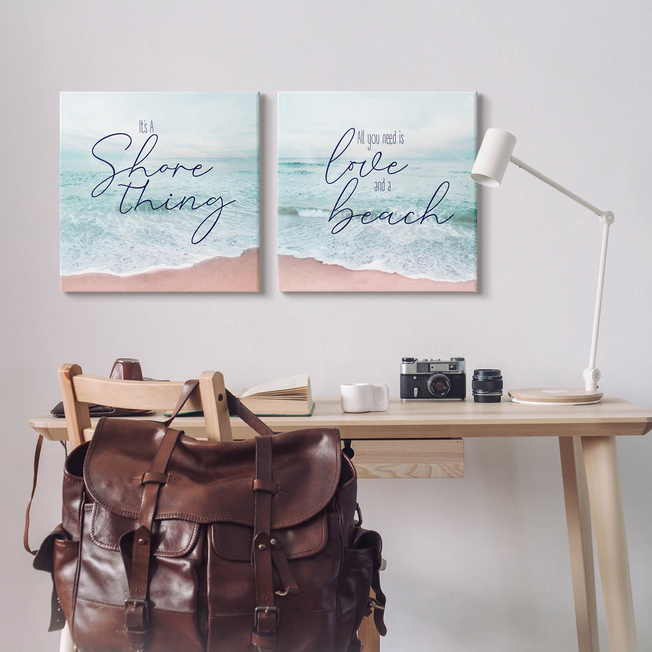 Soothing Beach Lover Phrases Coastal Graphic Art Gallery Wrapped Canvas Print Wall Art, Set of 2