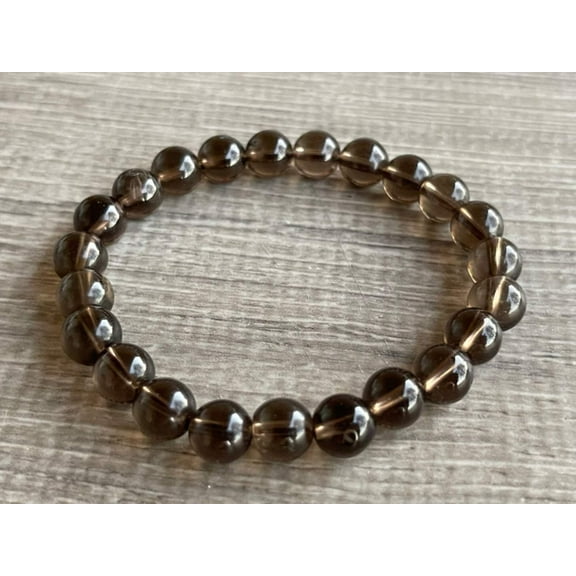 Smoky Quartz Crystal Bead Bracelet 8mm, Genuine Gemstone Bracelet, Protection Relieves Stress Anxiety