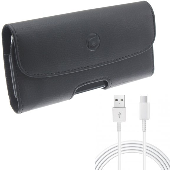 10ft USB-C Cable w Case Belt Clip for Samsung Galaxy S21,S20 - Type-C Charger Cord Power, Leather Holster Cover