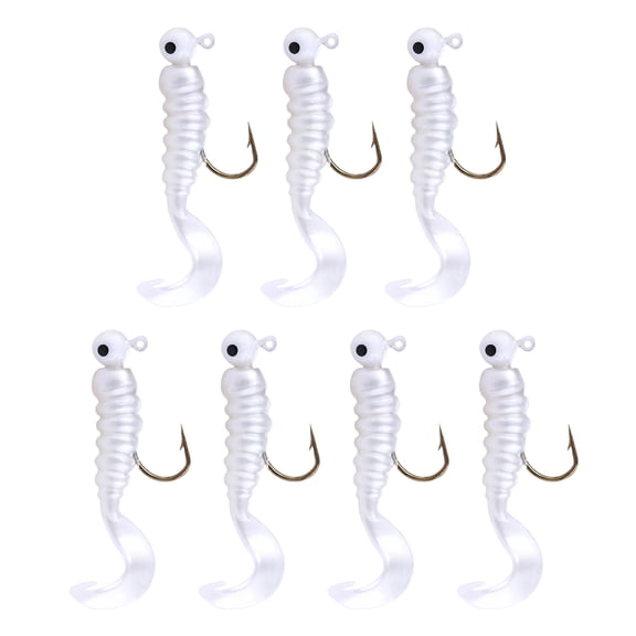 BESTSKY Lures Fishing Jigs Hooks Kit- Soft Plastic Grub Tail Worm Lure Bait Crappie Jigs Buster Tubes Baits for Bass Trout Saltwater Freshwater Fishing 7Pcs White