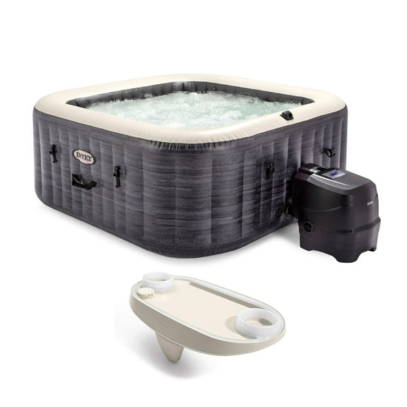 Intex PureSpa Plus Inflatable Square Hot Tub w/ Tablet & Phone Tray, White