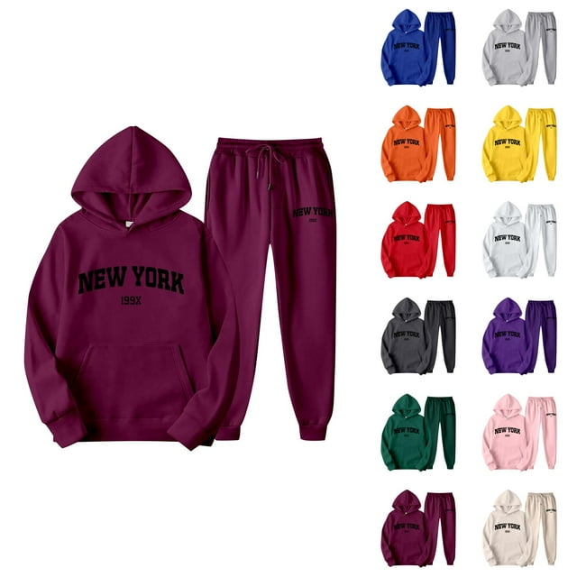 New York Womens Sweat Suits 2 Piece Set 2026 Fashion Hoodie and Joggers Sweatpants Matching Set