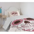thumbnail image 4 of Ambesonne Sugar Skull Quilted Bedspread Set 2 Pcs, Mexican Ornaments, Twin Size, Pink Pale Pink White, 4 of 6