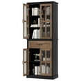 thumbnail image 5 of Homfa Modern Storage Cabinet with Glass Doors, 71'' Kitchen Pantry with Adjustable Shelves, Wood Bookcase, Black & Oak, 5 of 11