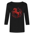 thumbnail image 5 of TaTaai Ladies 2026 New Year Festival Print 3/4 Sleeve Round Neck Blouse Casual Top Holiday Celebration Party Attire Gift, 5 of 5