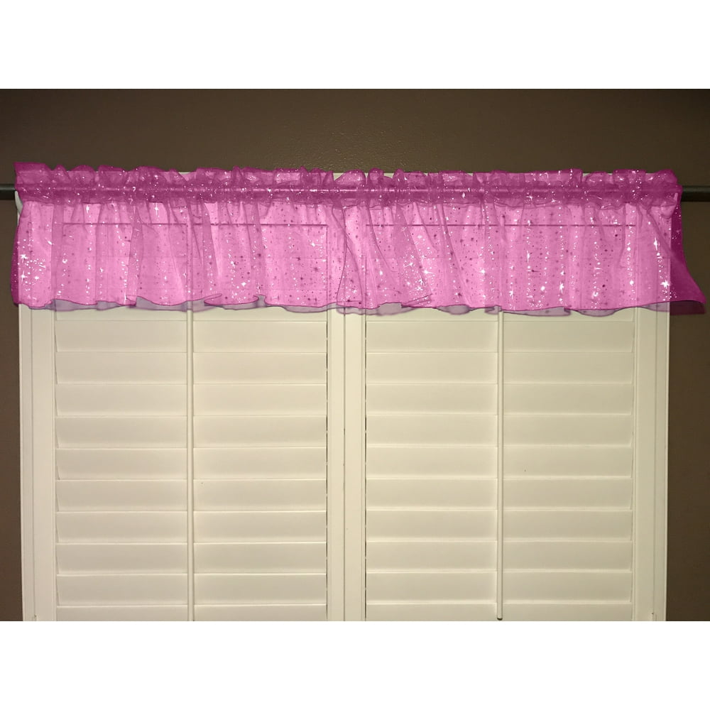 sheer organza window valance 58 wide hot pink with silver stars