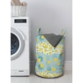 thumbnail image 3 of Abstract Laundry Bag, Wavy Stripes Lines Circles Dots Round Ovals Childish Pastel Geometric, Basket with Handles Drawstring Closure for Laundromats, 13" x 19", Mustard and Blue Grey, by Ambesonne, 3 of 4