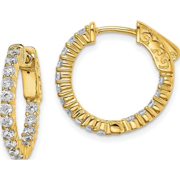 Sterling Silver Gold-Tone Cz In And Out Hoop Earrings (18.77 X 19.31) Made Indonesia qe7575y