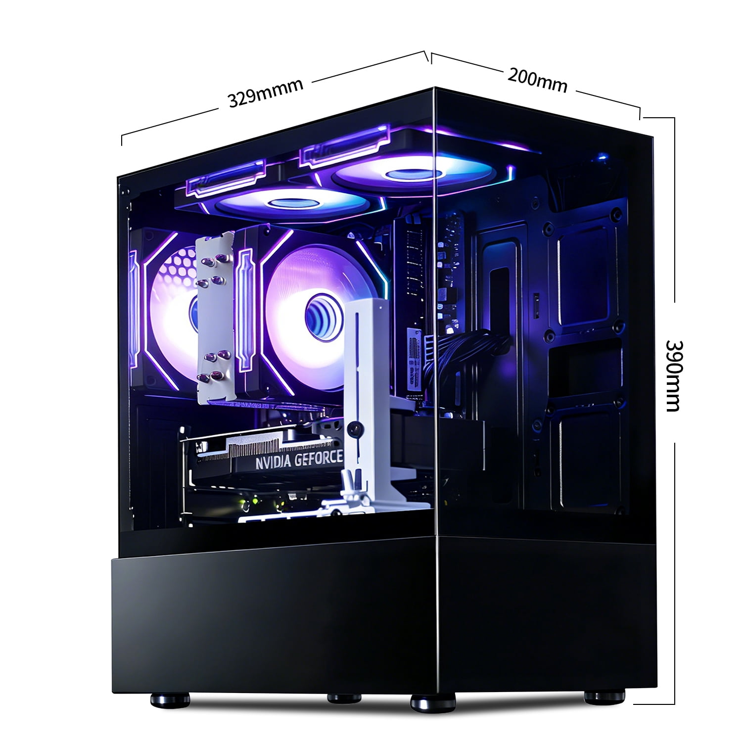 Qehi Gaming PC Desktop Ryzen 7 5700X | 16GB DDR4 RAM | GeForce RTX 3050 6GB | WIFI6 | High-Performance Gaming & Design Computer, Black Tower PC