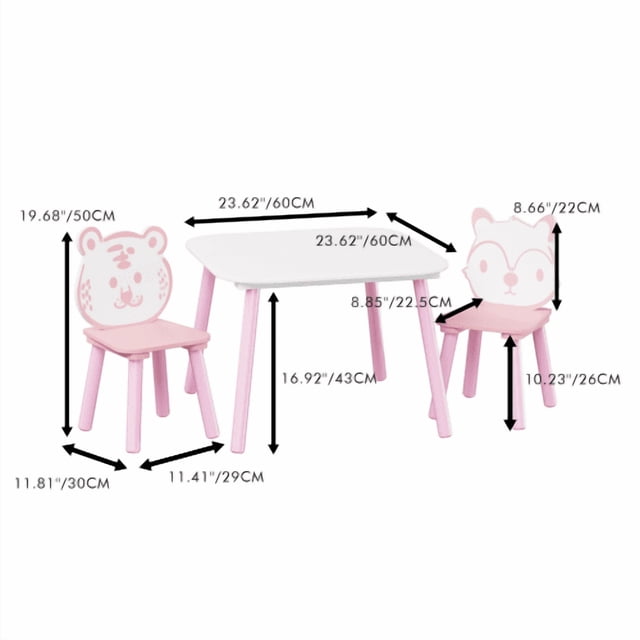 Mesa y silla para niños, escritorio de madera de 3 piezas para niños pequeños con respaldo animal, mesa de actividad para dibujar, aprender, sala de juegos o guardería