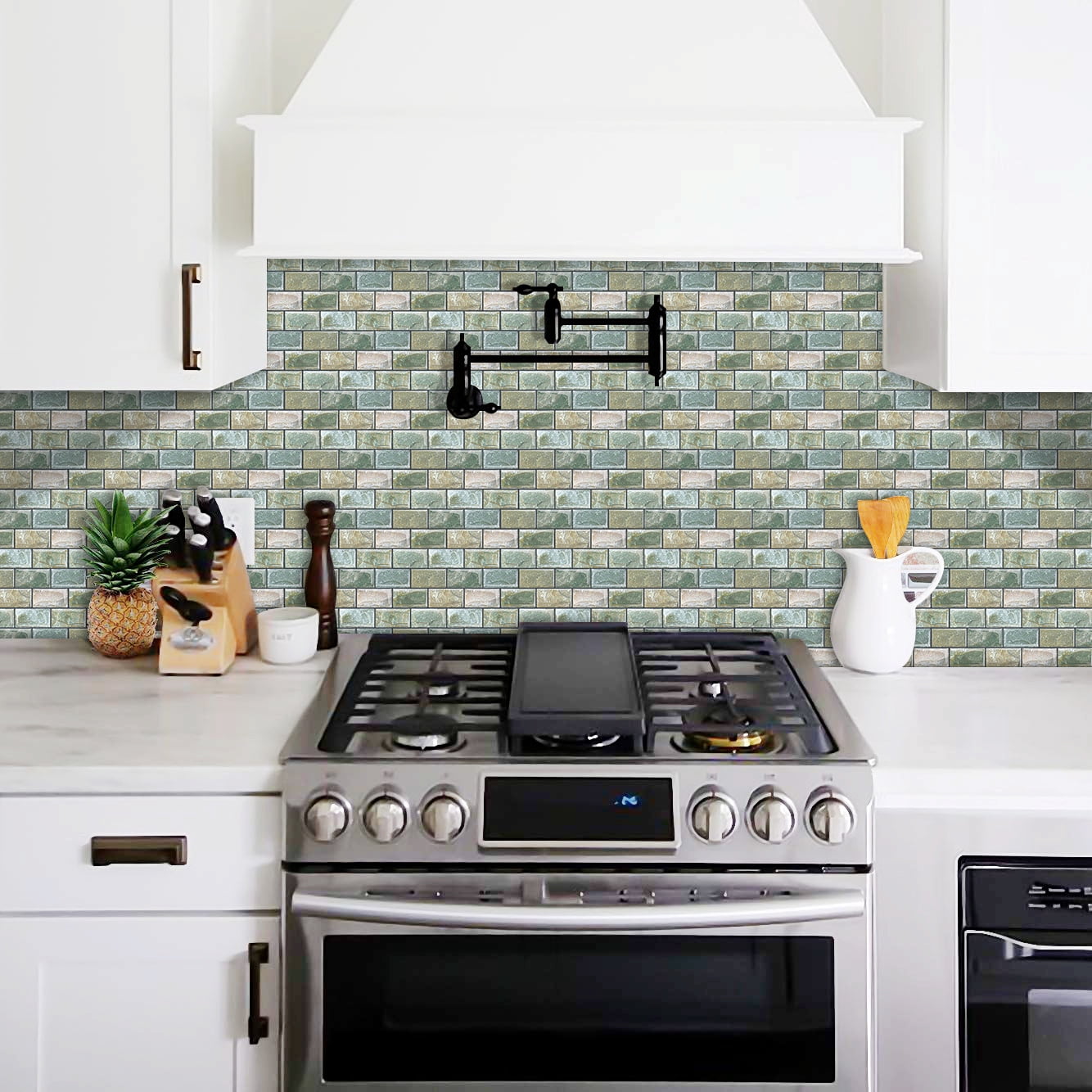 DEWOO 10 Sheets Peel and Stick Tile Backsplash for Kitchen Wall Tile, Self Adhesive Brick Backsplash Subway Tiles Backsplash, Stick on Tiles Kitchen Backsplash(Retro Green,10.6"x10")