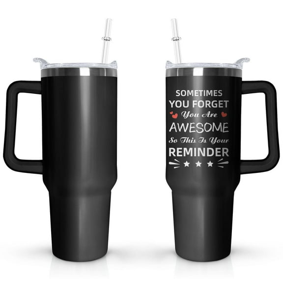 40 Oz Tumbler with Handle and Straw Lid Leak Proof , You're Awesome Inspirational Mother's Day Birthday Gifts for Women Men Coworker Friends , Stainless Steel Cup Dishwasher Safe