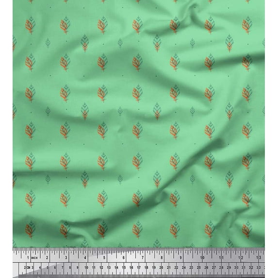 Soimoi Green polyester Crepe Fabric Tribal Leaves Print Fabric by the Yard 52 Inch Wide