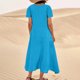 thumbnail image 4 of Puntoco Vestido De Verano Para Mujer, Color Liso, Informal, De Algodón Y Lino, Con Dos Bolsillos, Suelto, De Manga Corta, Vestido De Manga Corta Con Cuello Redondo, Azul Xl, 4 of 6