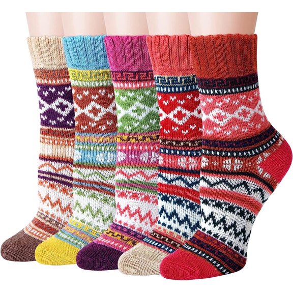 Loritta Wool Socks for Women, 5 Pairs Ladies Cozy Boot Winter Thermal Warm Thick Socks Size 5-9