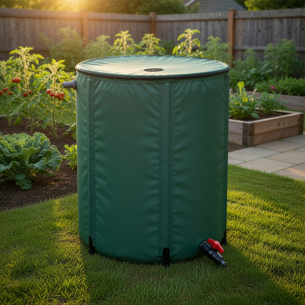 GVN 53 Gallon Portable Collapsible Rain Barrel Water Collector, Portable Water Storage Tank, Garden Water Catcher with Debris-Filter Top and Hose Tap