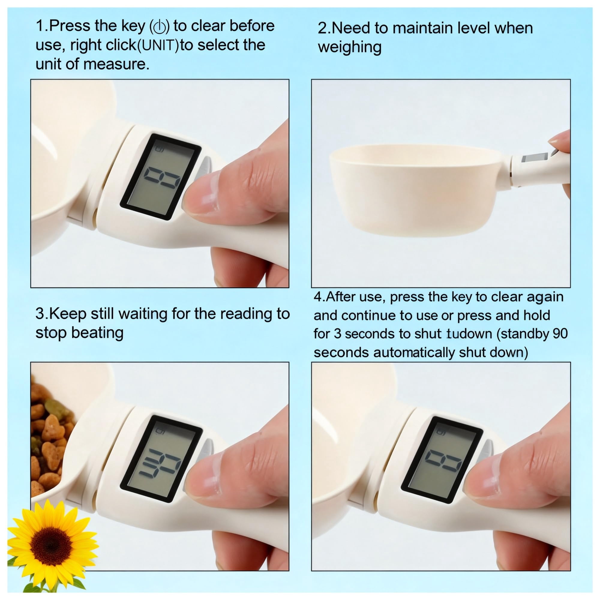 Electronic Measuring Spoon, High Precision 800g/1g Digital Kitchen Scale, LCD Display Tare Function, Detachable for Easy Cleaning, for Pet Food Coffee Milk Powder Baking