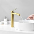 thumbnail image 5 of Brushed Gold Tall Bathroom Vessel Sink Faucet, Single Hole Single Handle Waterfall Modern Bathroom Faucet, with Pop Up Drain and Water Supply Line, 5 of 18