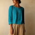thumbnail image 5 of Womens Solid Pleated Crewneck 3/4 Sleeve Shirt Casual Spring Fall Y2K Vintage Comfy Basic Trendy Office Work Sky Blue M, 5 of 5