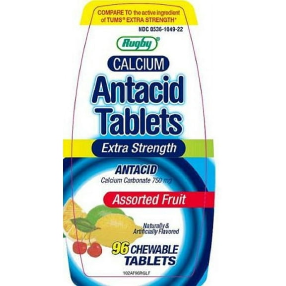 Rugby Calcium Extra Strength Antacid Chewable Tablets, 750 mg, 96 Count