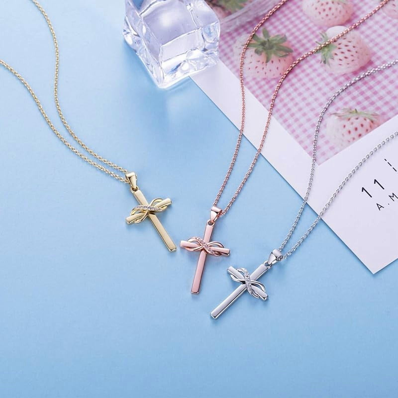 925 Sterling Silver Cross Necklace for Women Infinity Necklace 14K Rose Gold Plated Necklaces for Easter or Mother's Day