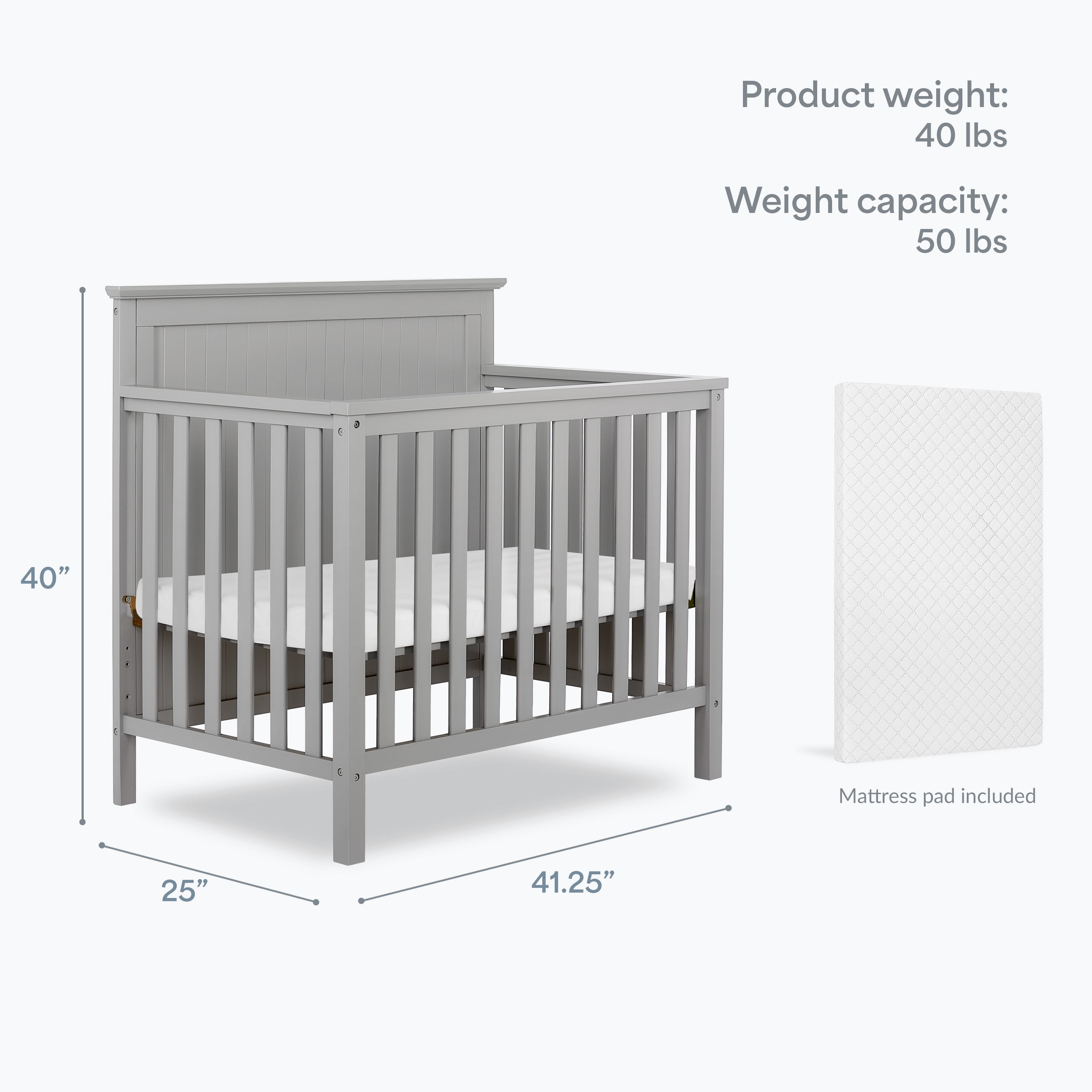 Dream On Me Ava 4-in-1 Convertible Mini Crib, Pebble Grey