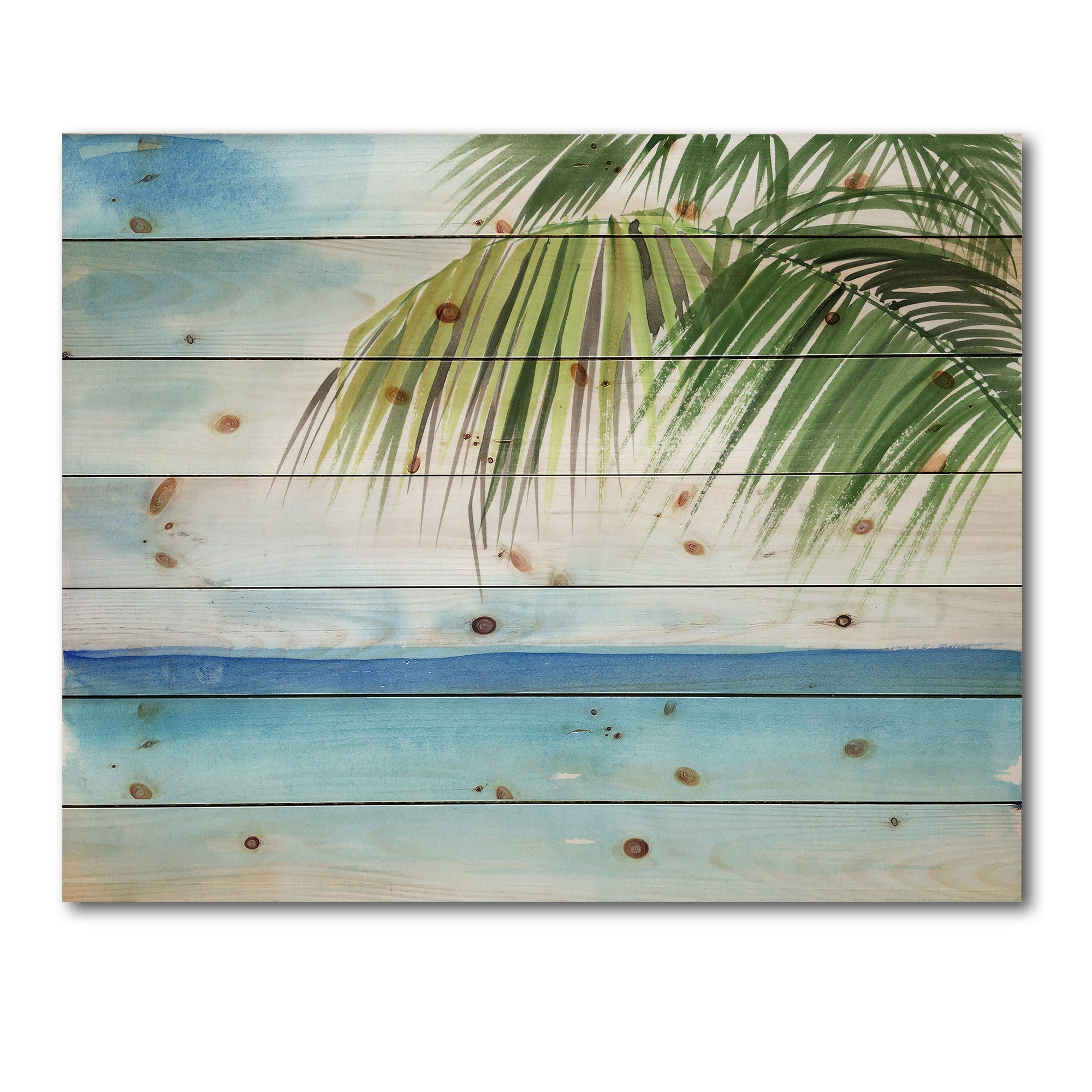 Designart 'Palm Beach Resort At Sunrise III' Nautical & Coastal Print on Natural Pine Wood