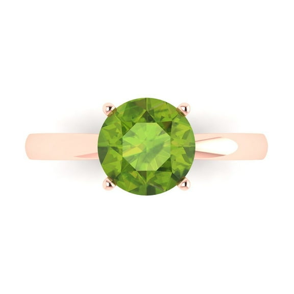 Solitaire Engagement Ring for Women - 2ct Natural Peridot in 14K Rose Gold Promise Ring