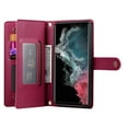 thumbnail image 3 of For Samsung Galaxy S22 Ultra 5G 6.8-inch Wallet Case for Women Men Multi-Card Slots Zipper Pocket Lanyard Strap Wristlet Leather Phone Case,Red, 3 of 7