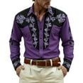 thumbnail image 3 of Mens Shirts Western Cowboys Printed Long Sleeve Button Lapel Top Casual Carnival Theme Classic Comfortable Shirt for Men Purple XXL, 3 of 5
