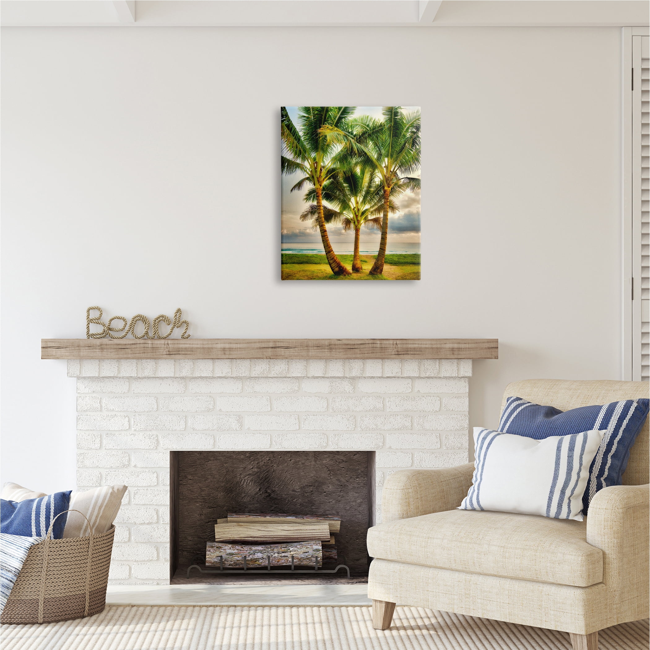 Stupell Industries Three Palm Trees on Beach Nature Painting Gallery Wrapped Canvas Print Wall Art, 24 x 30
