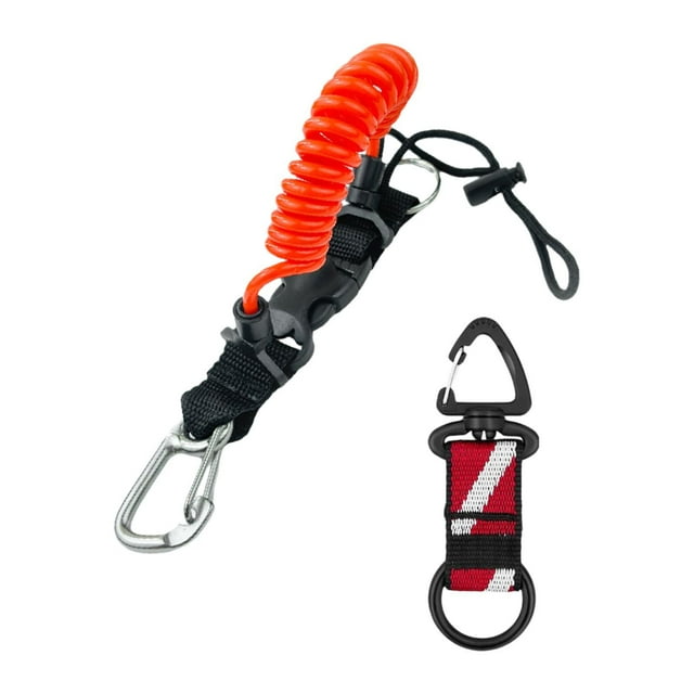 Siruishop Scuba Diving Coil Lanyard,Spring Coiled Camera Lanyard,Lightweight Stretchable Freediving Rope,Dive Clip for Underwater Tools orange