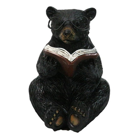 Rustic Forest Western Bookworm Black Bear with Glasses Reading Book Figurine