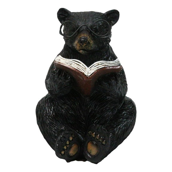 Rustic Forest Western Bookworm Black Bear with Glasses Reading Book Figurine