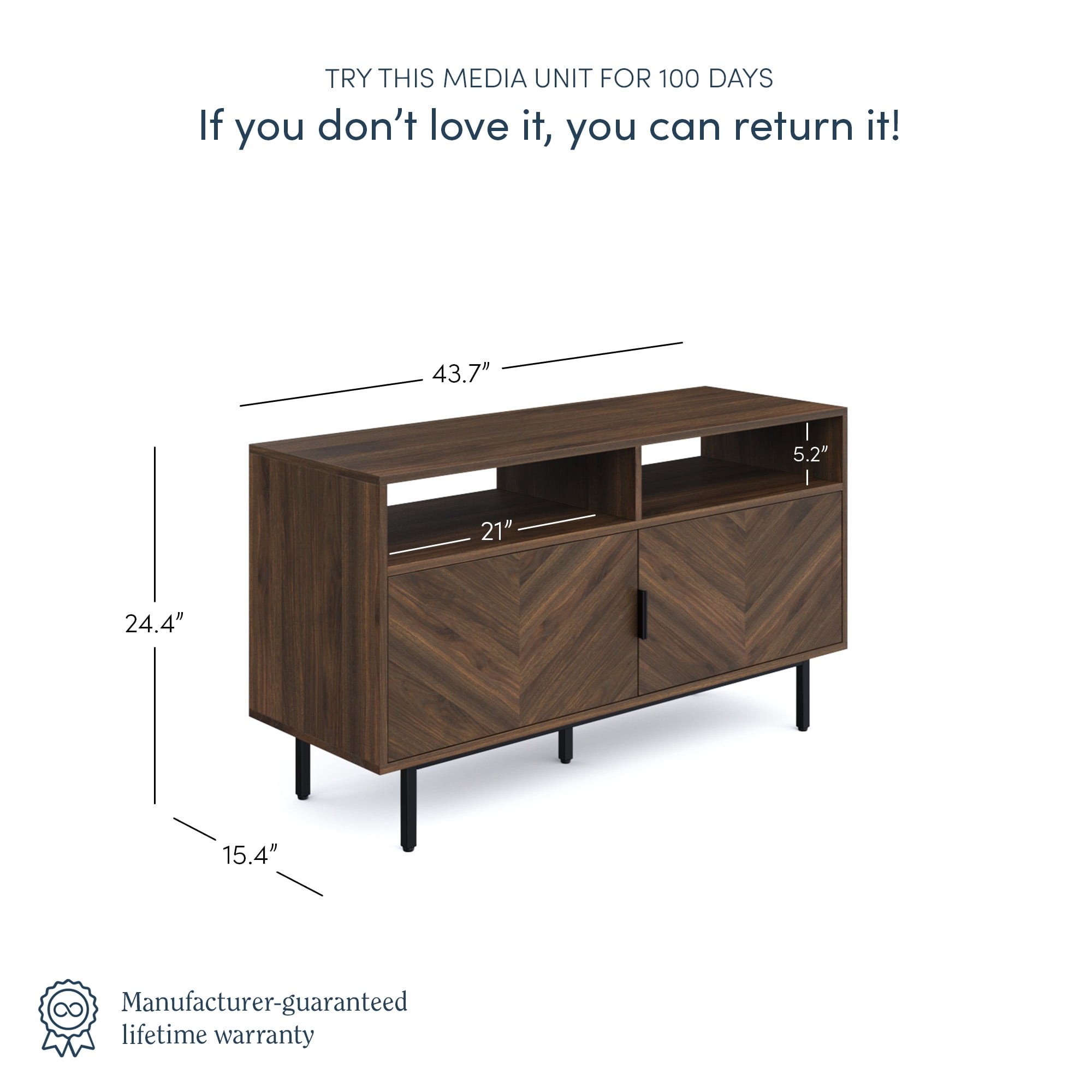 Nathan James Izsak Walnut Media Console, TV Stand Cabinet with Storage for Living Room, Dining Room or Entryway